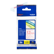 Brother TZe132 tape – rødt print på klar tape - 12 mm x 8 meter - Original TZe-132 tape