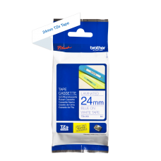 Brother TZe253 tape – blå print på hvid tape - 24mm x 8 meter - Original TZe-253 tape
