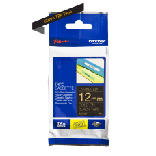 Brother TZe334 tape – guld print på sort tape - 12 mm x 8 meter - Original TZe-334 tape
