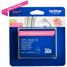 Brother TZeMQP35 tape – Hvidt print på mat pink tape - 12 mm x 5 meter - Original TZe-MQP35 tape